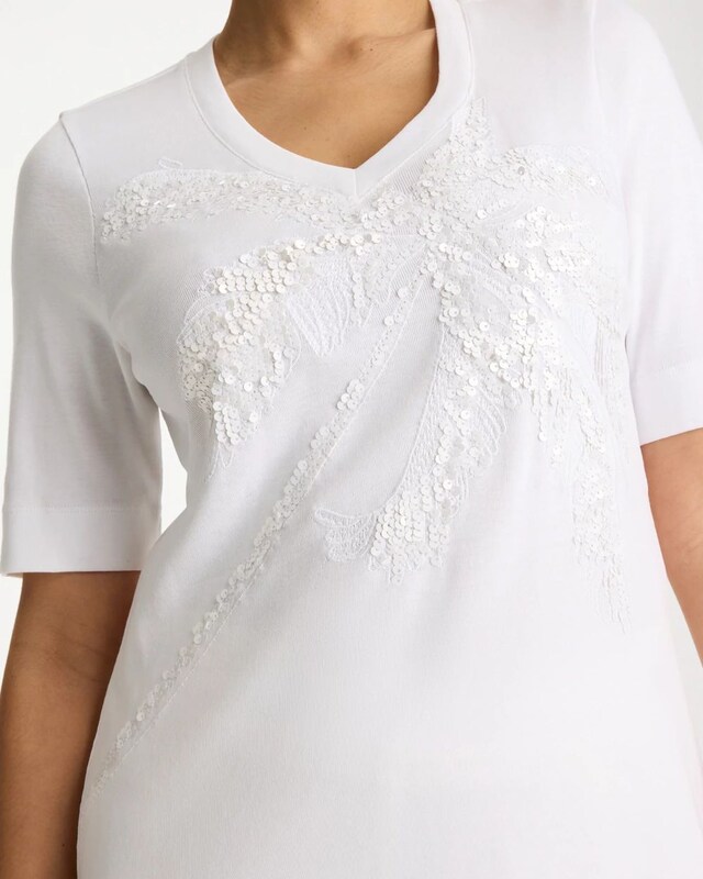 Palm Embellished Pima Elbow Sleeve Tee - image 4